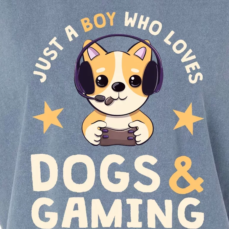 Just A Boy Who Loves Dogs And Gaming Cute Gamer Dog Garment-Dyed Women's Muscle Tee