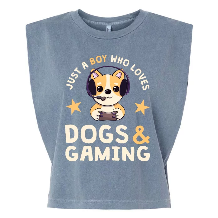 Just A Boy Who Loves Dogs And Gaming Cute Gamer Dog Garment-Dyed Women's Muscle Tee