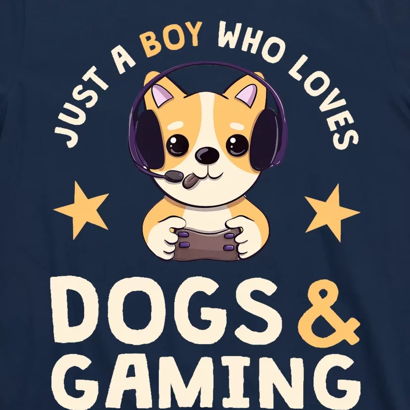 Just A Boy Who Loves Dogs And Gaming Cute Gamer Dog T-Shirt