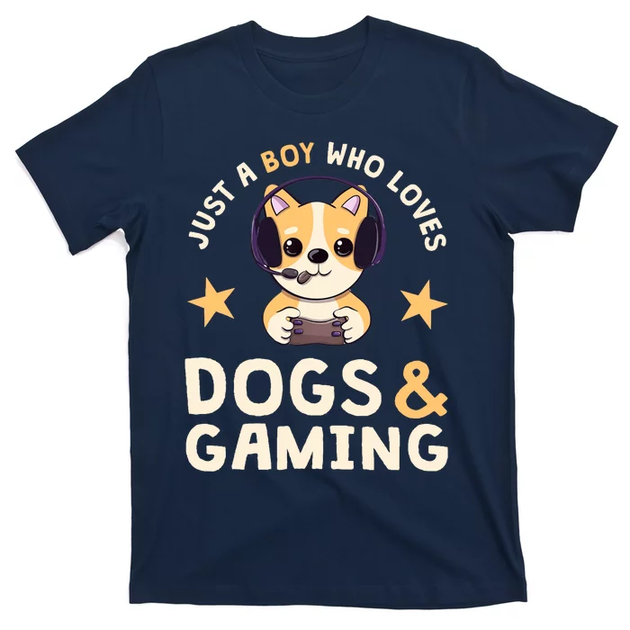 Just A Boy Who Loves Dogs And Gaming Cute Gamer Dog T-Shirt