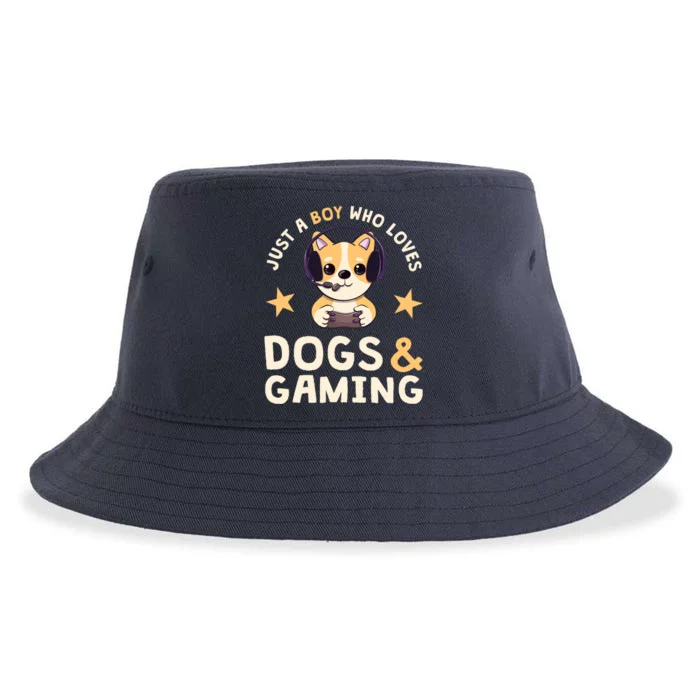 Just A Boy Who Loves Dogs And Gaming Cute Gamer Dog Sustainable Bucket Hat