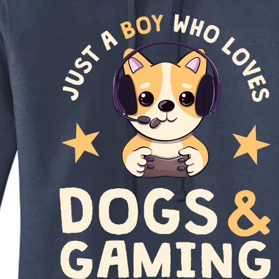 Just A Boy Who Loves Dogs And Gaming Cute Gamer Dog Women's Pullover Hoodie