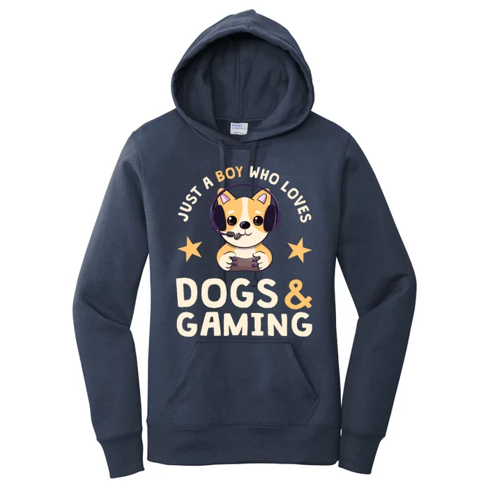 Just A Boy Who Loves Dogs And Gaming Cute Gamer Dog Women's Pullover Hoodie