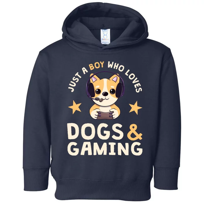 Just A Boy Who Loves Dogs And Gaming Cute Gamer Dog Toddler Hoodie