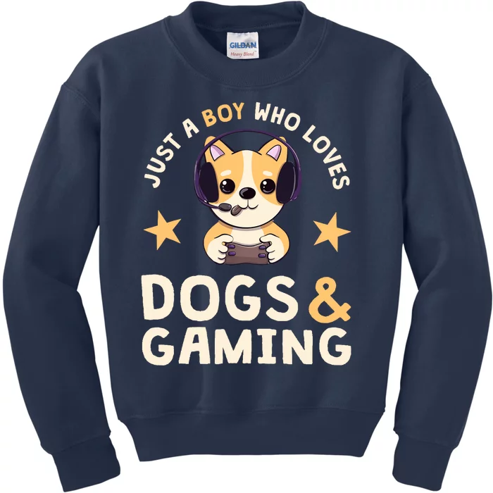 Just A Boy Who Loves Dogs And Gaming Cute Gamer Dog Kids Sweatshirt