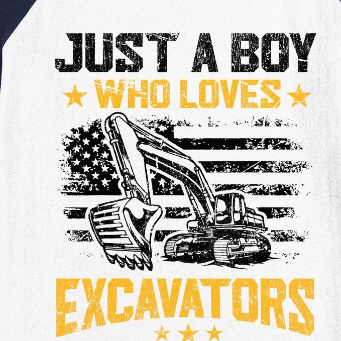 Just A Boy Who Loves Excavators Boy Construction Vehicle Baseball Sleeve Shirt