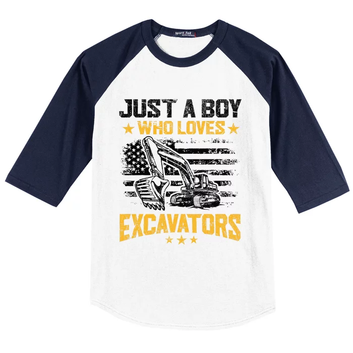 Just A Boy Who Loves Excavators Boy Construction Vehicle Baseball Sleeve Shirt