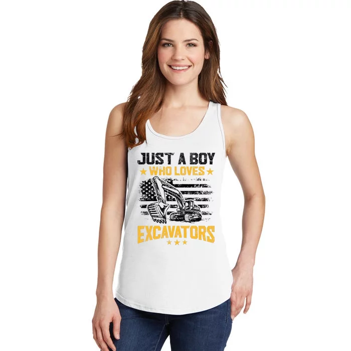 Just A Boy Who Loves Excavators Boy Construction Vehicle Ladies Essential Tank