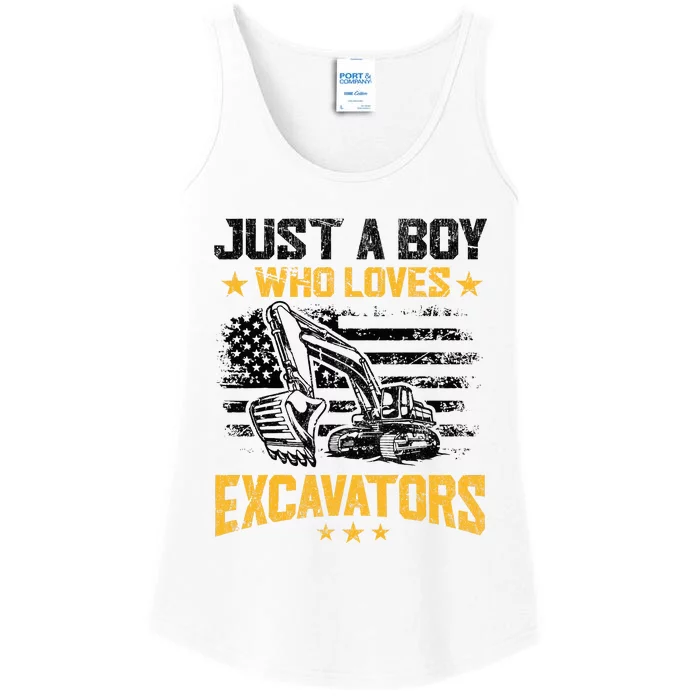 Just A Boy Who Loves Excavators Boy Construction Vehicle Ladies Essential Tank