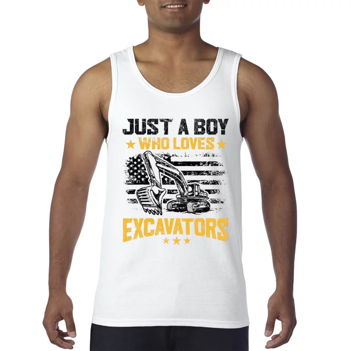 Just A Boy Who Loves Excavators Boy Construction Vehicle Tank Top