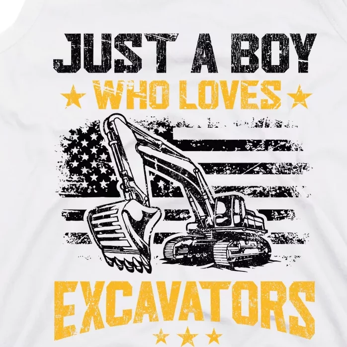 Just A Boy Who Loves Excavators Boy Construction Vehicle Tank Top