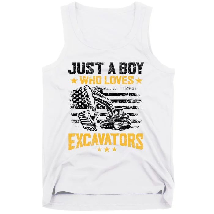 Just A Boy Who Loves Excavators Boy Construction Vehicle Tank Top