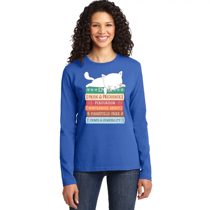 Jane Austen Book Stack Funny Literary Literature Gift Ladies Long Sleeve Shirt