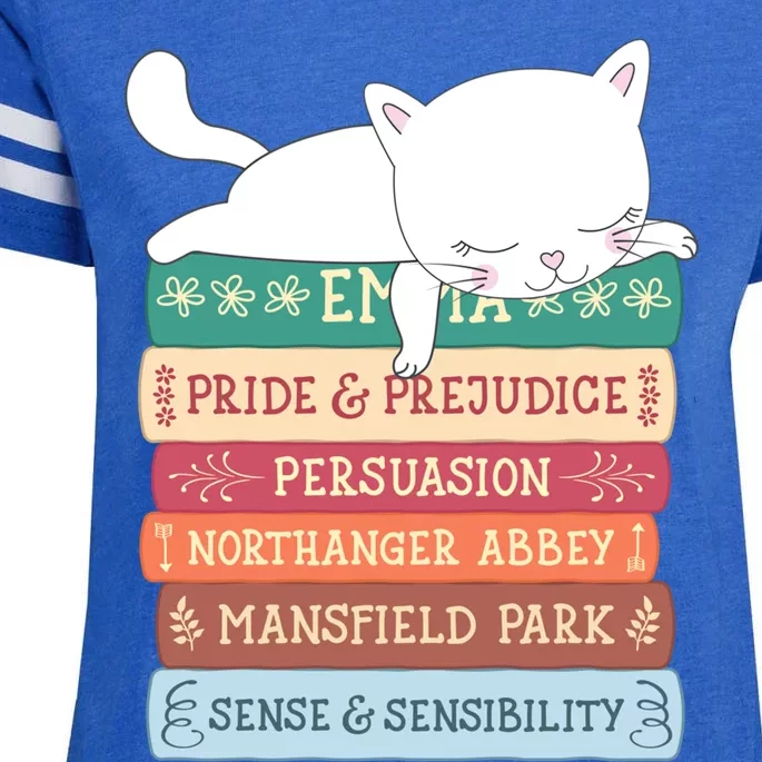 Jane Austen Book Stack Funny Literary Literature Gift Enza Ladies Jersey Football T-Shirt