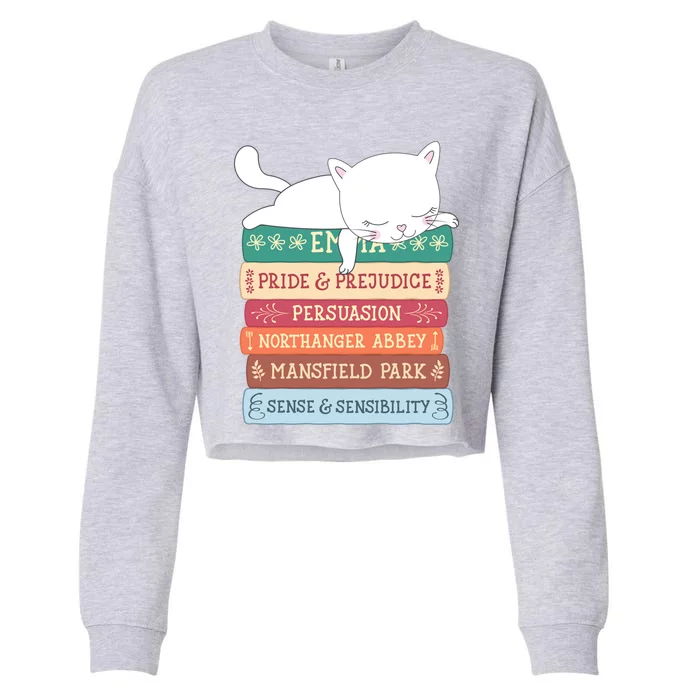 Jane Austen Book Stack Funny Literary Literature Gift Cropped Pullover Crew