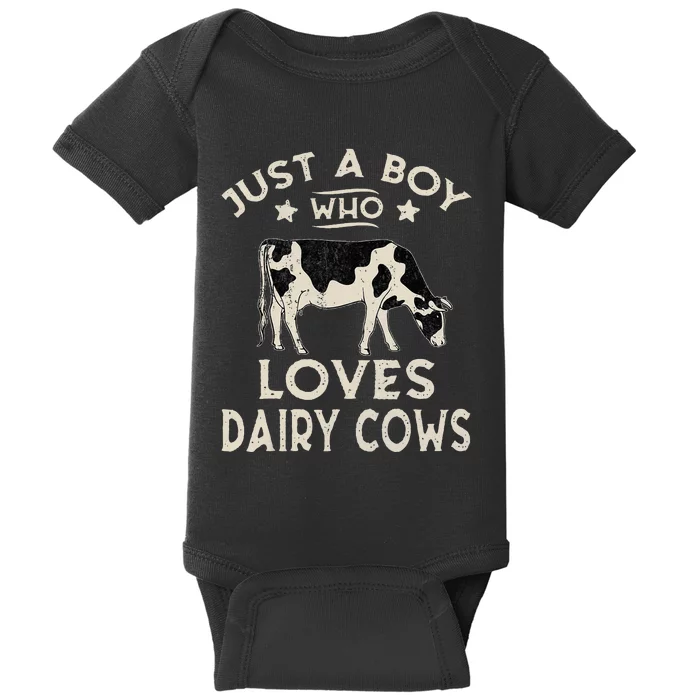 Just A Boy Who Loves Dairy Cows Funny Dairy Cow Lovers Baby Bodysuit