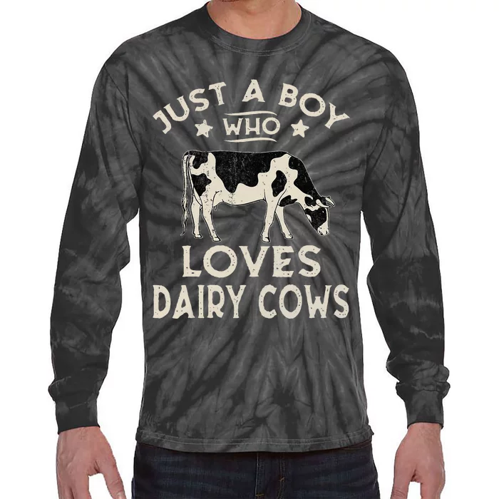 Just A Boy Who Loves Dairy Cows Funny Dairy Cow Lovers Tie-Dye Long Sleeve Shirt