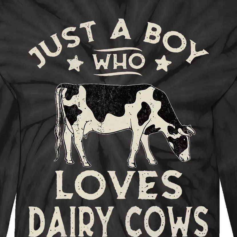 Just A Boy Who Loves Dairy Cows Funny Dairy Cow Lovers Tie-Dye Long Sleeve Shirt