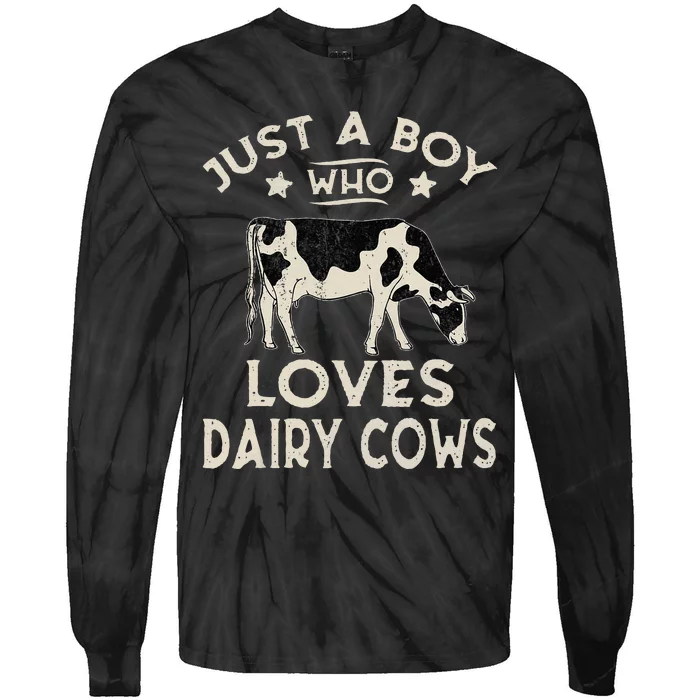 Just A Boy Who Loves Dairy Cows Funny Dairy Cow Lovers Tie-Dye Long Sleeve Shirt