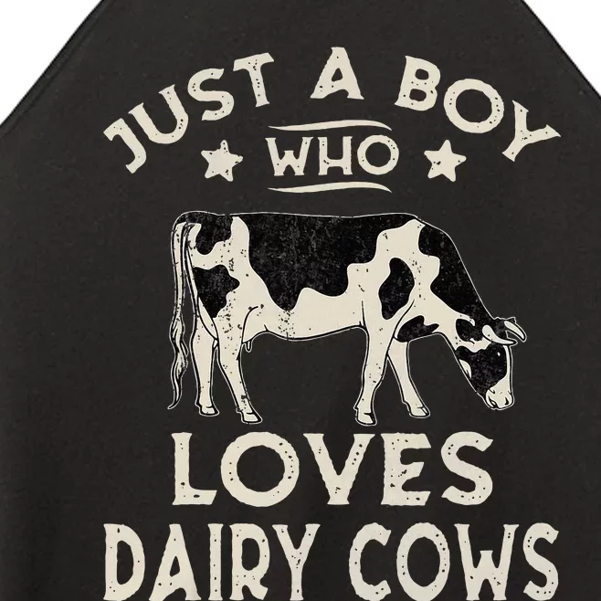 Just A Boy Who Loves Dairy Cows Funny Dairy Cow Lovers Women’s Perfect Tri Rocker Tank