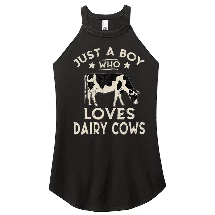 Just A Boy Who Loves Dairy Cows Funny Dairy Cow Lovers Women’s Perfect Tri Rocker Tank