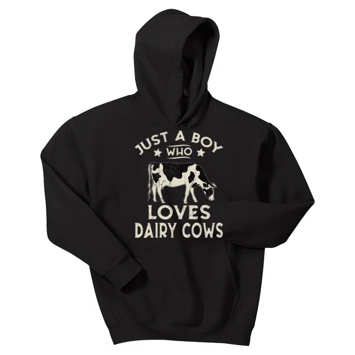 Just A Boy Who Loves Dairy Cows Funny Dairy Cow Lovers Kids Hoodie