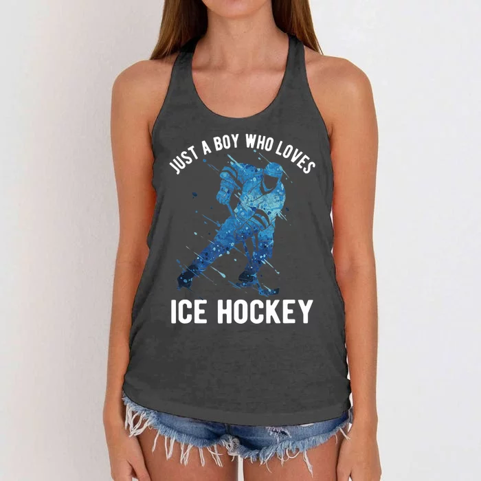 Just A Boy Who Loves Ice Hockey Women's Knotted Racerback Tank