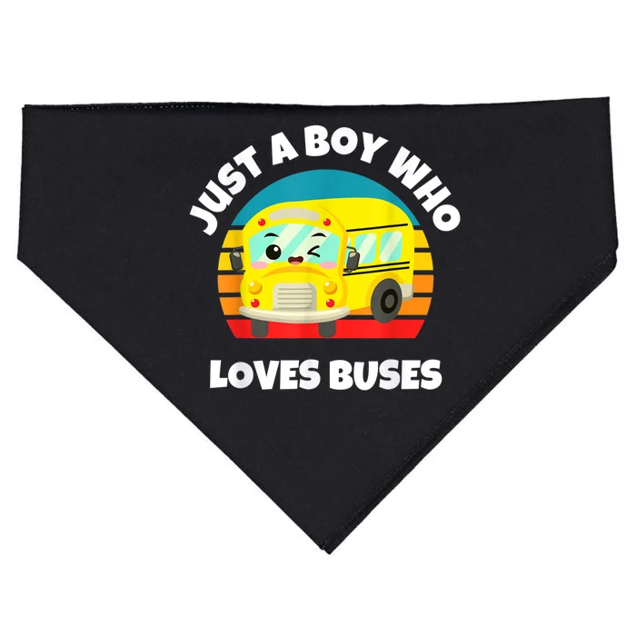 Just A Boy Who Loves Buses Birthday Yellow School Bus Lover USA-Made Doggie Bandana