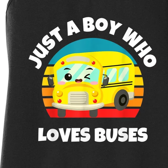 Just A Boy Who Loves Buses Birthday Yellow School Bus Lover Women's Racerback Tank