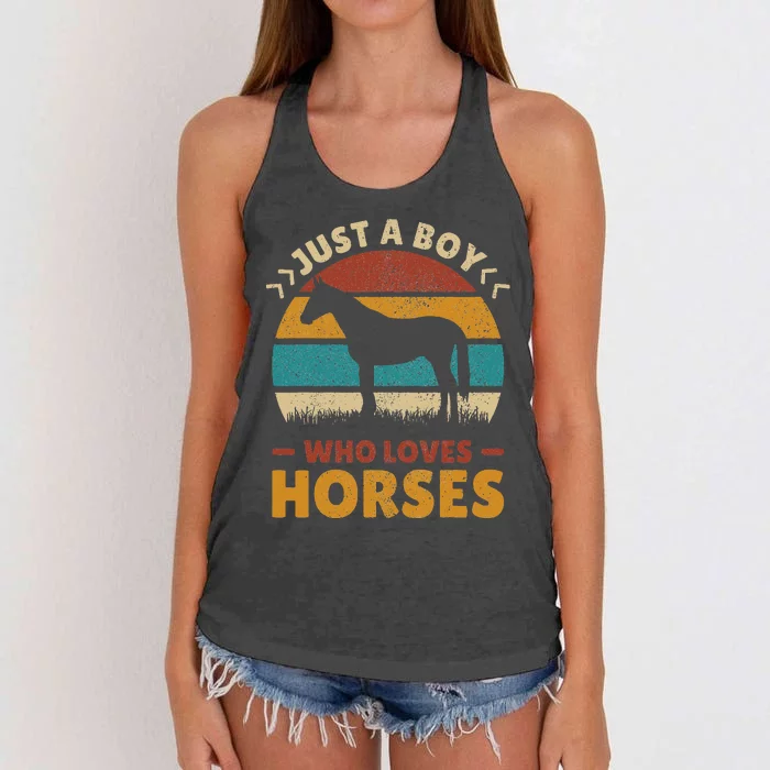 Just A Boy Who Loves Horses Horse Stuff Horse Lover Women's Knotted Racerback Tank