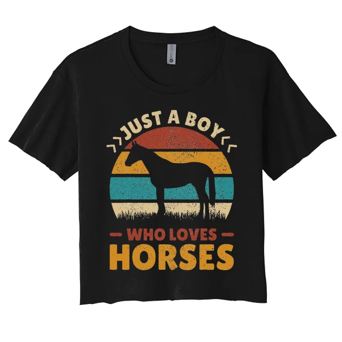 Just A Boy Who Loves Horses Horse Stuff Horse Lover Women's Crop Top Tee