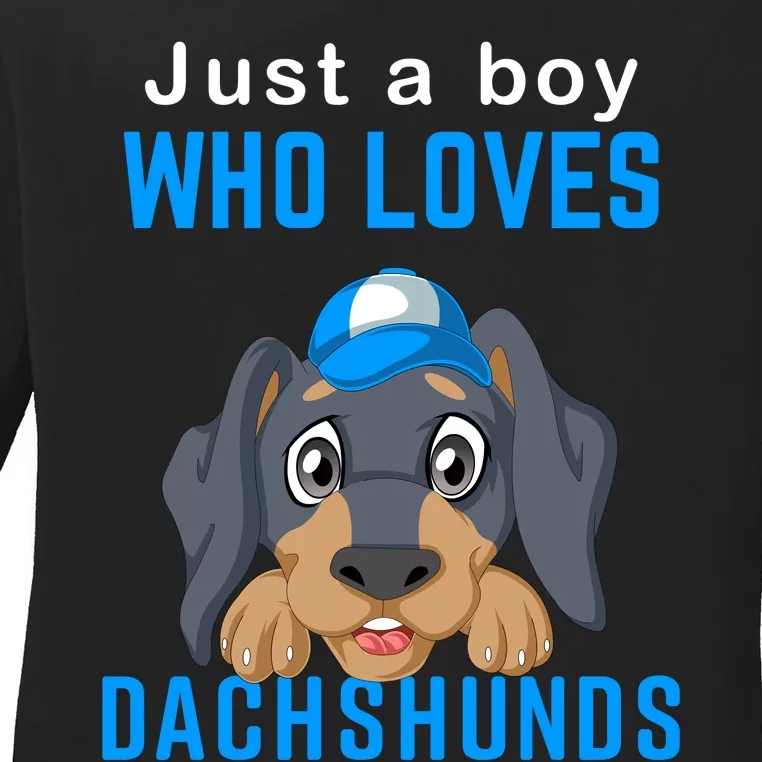 Just A Boy Who Loves Dachshunds Ladies Long Sleeve Shirt