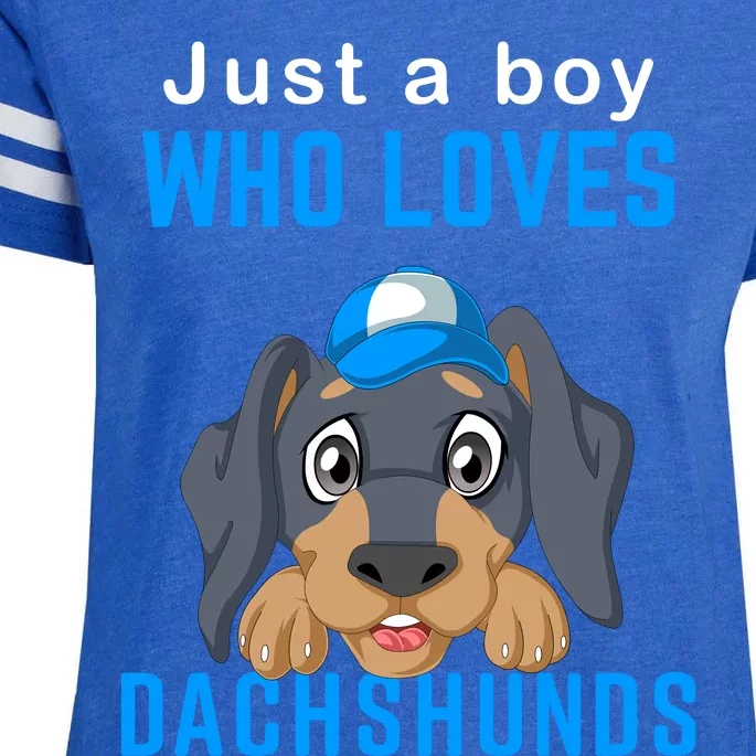 Just A Boy Who Loves Dachshunds Enza Ladies Jersey Football T-Shirt