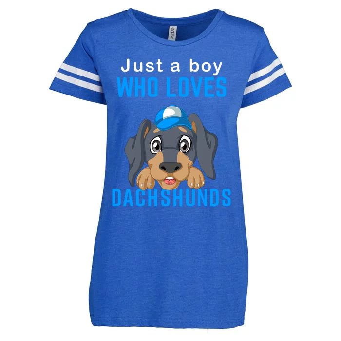 Just A Boy Who Loves Dachshunds Enza Ladies Jersey Football T-Shirt