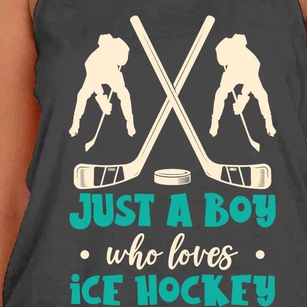 Just A Boy Who Loves Ice Hockey Ice Hockey Player Women's Knotted Racerback Tank