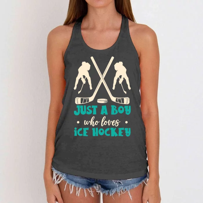 Just A Boy Who Loves Ice Hockey Ice Hockey Player Women's Knotted Racerback Tank