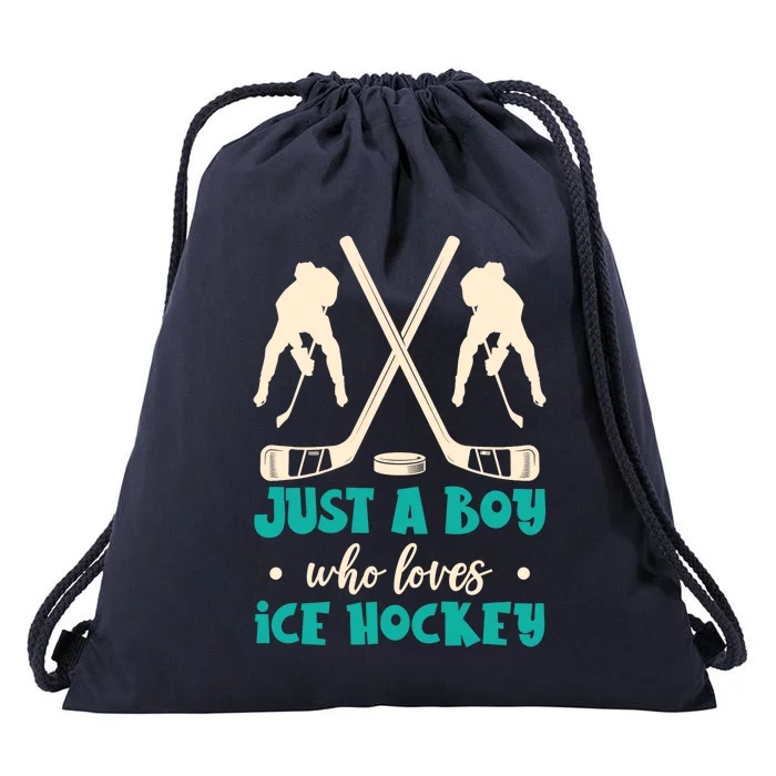 Just A Boy Who Loves Ice Hockey Ice Hockey Player Drawstring Bag