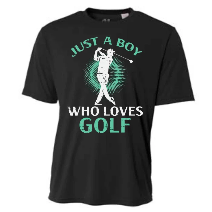 Just A Boy Who Loves Golf Golfing Golfer Cooling Performance Crew T-Shirt