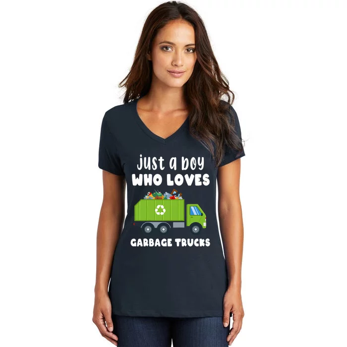 Just A Boy Who Loves Garbage Trucks Women's V-Neck T-Shirt