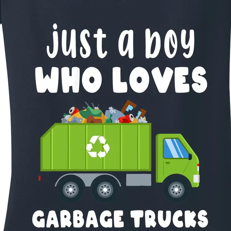 Just A Boy Who Loves Garbage Trucks Women's V-Neck T-Shirt