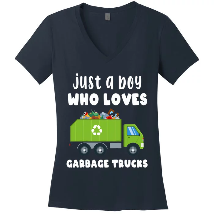 Just A Boy Who Loves Garbage Trucks Women's V-Neck T-Shirt