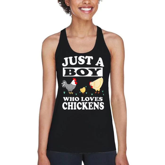 Just A Boy Who Loves Chickens Farm Chicken Gift Women's Racerback Tank