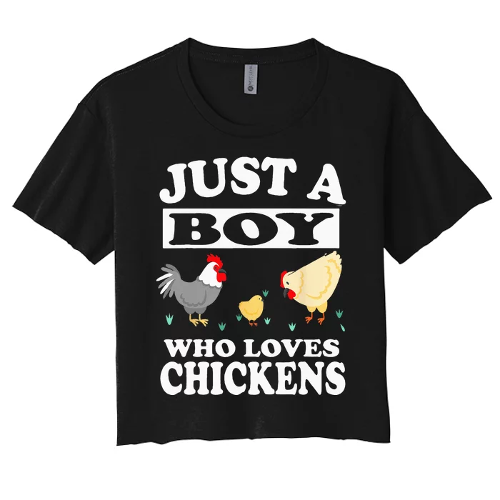 Just A Boy Who Loves Chickens Farm Chicken Gift Women's Crop Top Tee