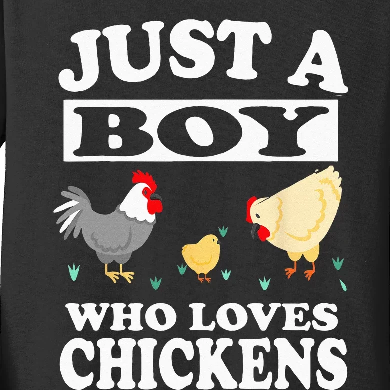 Just A Boy Who Loves Chickens Farm Chicken Gift Kids Long Sleeve Shirt