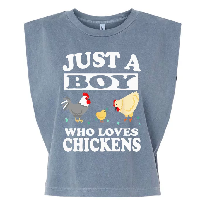 Just A Boy Who Loves Chickens Farm Chicken Gift Garment-Dyed Women's Muscle Tee