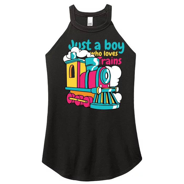 Just A Boy Who Loves Trains Cute Women’s Perfect Tri Rocker Tank