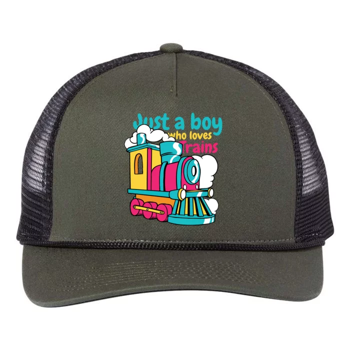 Just A Boy Who Loves Trains Cute Retro Rope Trucker Hat Cap