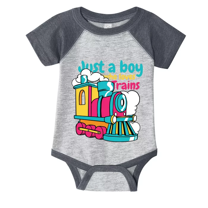 Just A Boy Who Loves Trains Cute Infant Baby Jersey Bodysuit