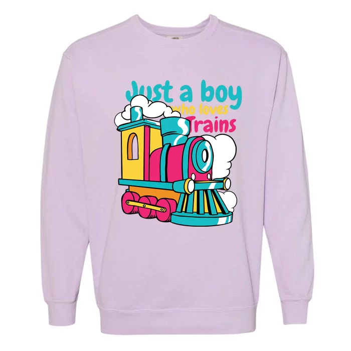 Just A Boy Who Loves Trains Cute Garment-Dyed Sweatshirt