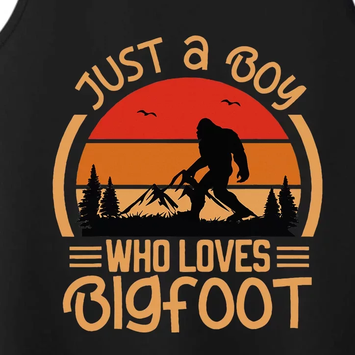 Just A Boy Who Loves Bigfoot Funny Sasquatch Performance Tank